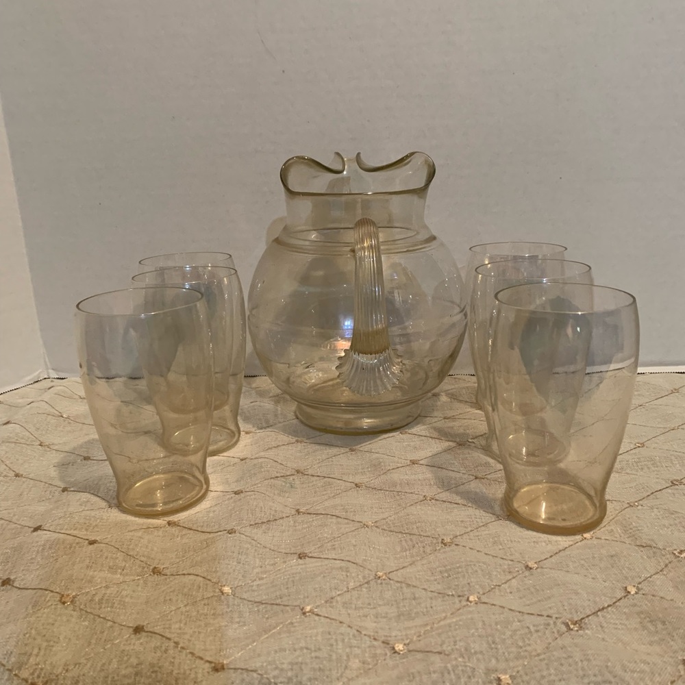 Vintage marigold pitcher and glasses